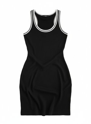 Fitted Ribbed Mini Dress with Contrast Trim