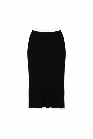 Ribbed Knit Midi Skirt with Contrast Trim