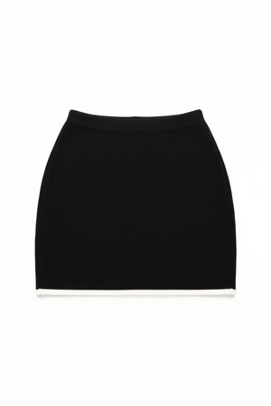 Black Ribbed Mini Skirt with White Trim