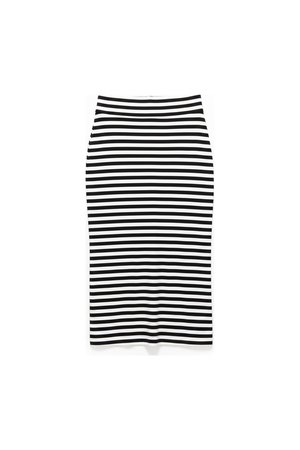 Fitted Black & White Striped Midi Skirt