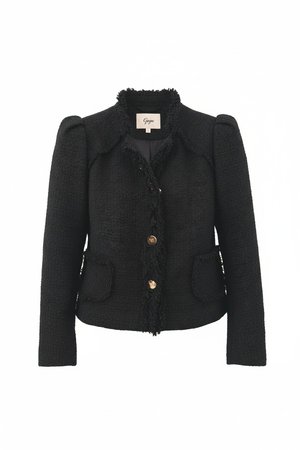 Black Tweed Jacket with Gold Buttons & Fringe Detail