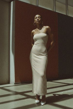 Striped Strapless Maxi Dress
