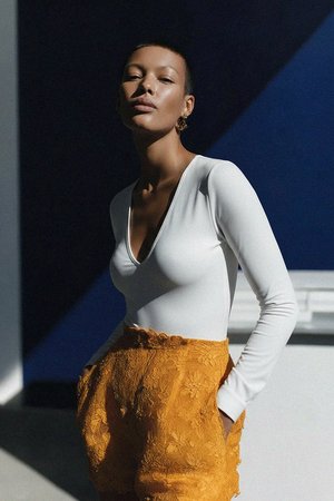 White Long-Sleeve V-Neck Bodysuit