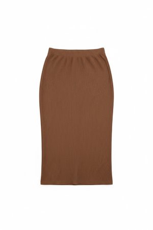 Ribbed Knit Midi Skirt in Earthy Brown