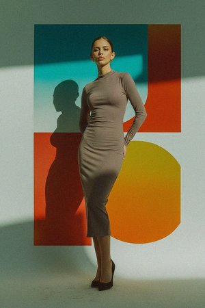 Fitted Mock Neck Long Sleeve Midi Dress
