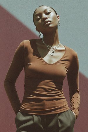 Essential Brown V-Neck Long Sleeve Top