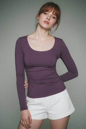 Purple Long Sleeve Scoop Neck Fitted Top