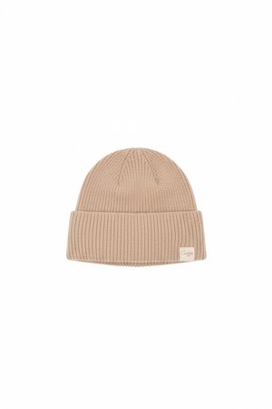 Ribbed Knit Beige Beanie