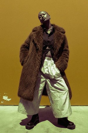 Oversize Brown Shaggy Faux Fur Long Coat