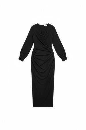 Elegant Black V-Neck Long Sleeve Maxi Dress