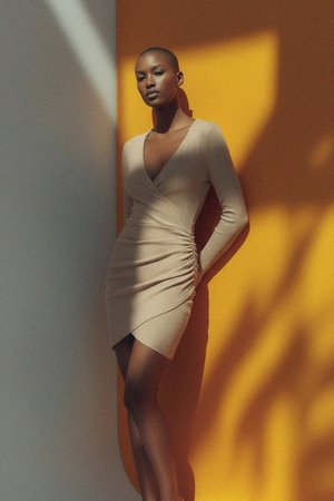 Ribbed Knit V-Neck Mini Dress with Wrap Hem