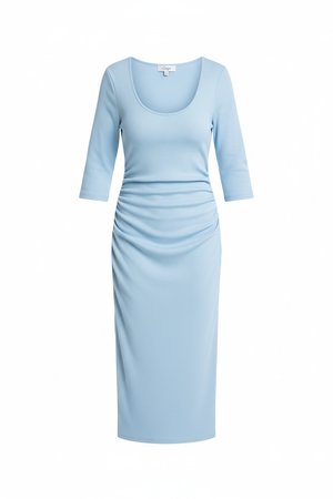 Light Blue Ribbed Scoop Neck Midi Dress