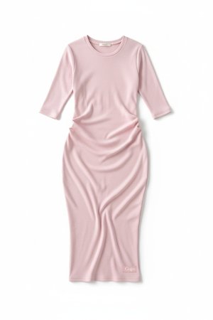 Soft Pink Ribbed Midi Dress