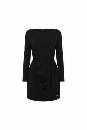 Black Off-Shoulder Mini Dress with Tie Waist