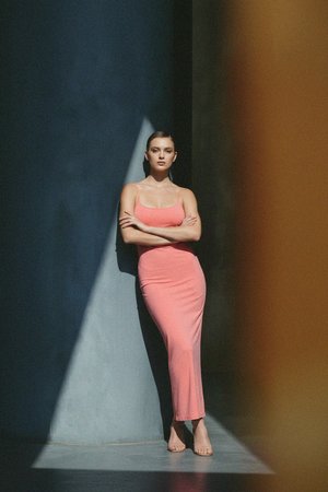 Sleeveless Bodycon Maxi Dress in Coral Pink