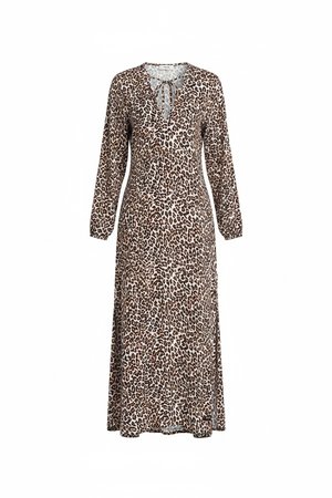 Leopard Print Maxi Dress with Tie-Neck and Side Slits