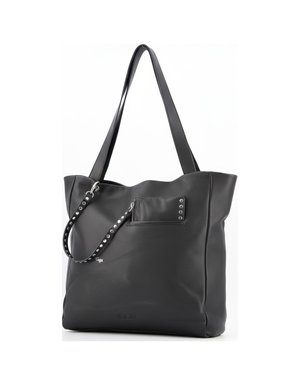 Black Leather Tote Bag with Studded Strap Detail
