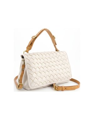 Elegant Woven Leather Shoulder Bag with Studded Strap