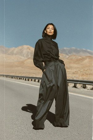 Grey Pleated Wide-Leg Trousers