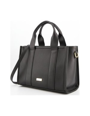 Black Textured Tote Handbag with Detachable Strap