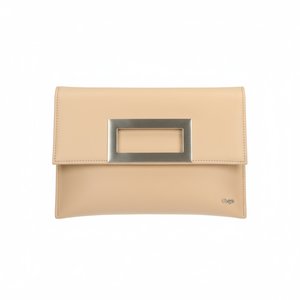 Venezia Beige Flap Clutch Bag with Metal Clasp