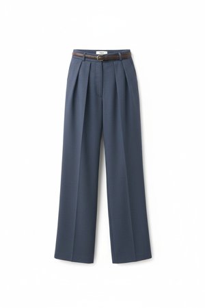 High-Waisted Pleated Wide-Leg Long Trousers