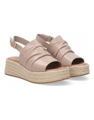 Beige Ruched Platform Espadrille Sandals