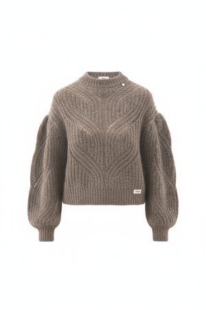 Textured Knit Sweater with Puffed Sleeves