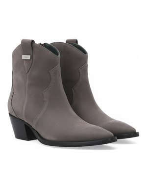 Grey Suede Pointed Toe Ankle Boots with Block Heel