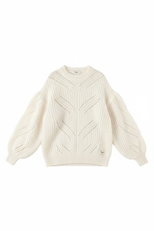 White Open-Knit Sweater with Voluminous Sleeves