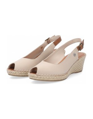 Beige Peep Toe Espadrille Wedge Slingback Sandals
