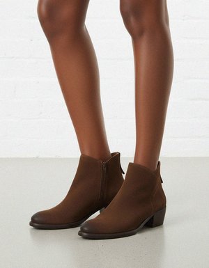 Classic Brown Suede Ankle Boot with Back Zipper