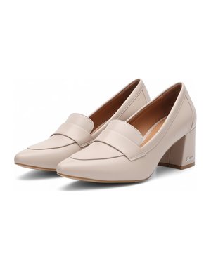 Chic Beige Block Heel Loafers