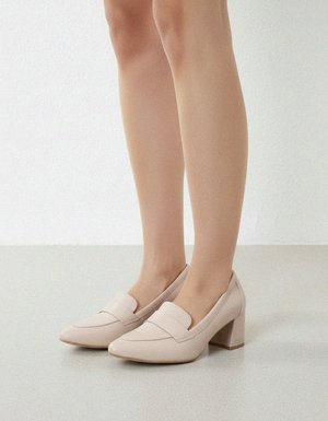 Chic Beige Block Heel Loafers