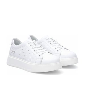 White Perforated Platform Lace-Up Sneakers