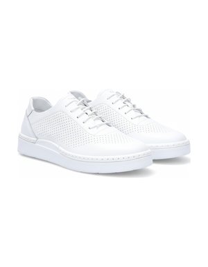 White Perforated Leather Lace-Up Sneakers