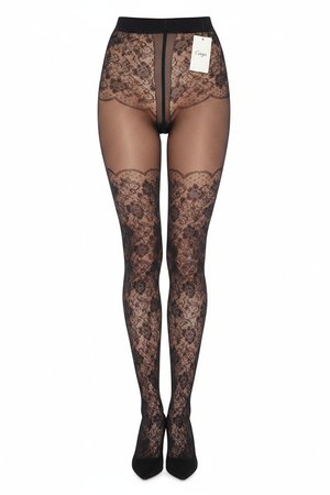 Elegant Black Floral Lace Pattern Tights