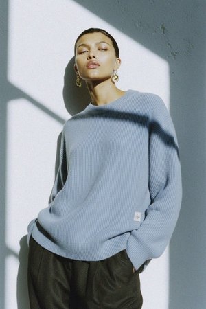 Light Blue Ribbed Knit Sweater