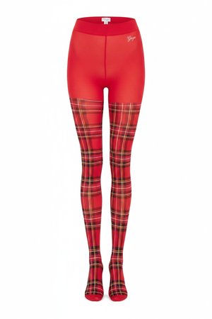 Vibrant Red Plaid Pattern Tights