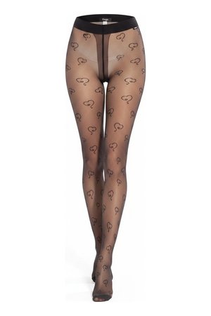 Sheer Black Heart Patterned Tights