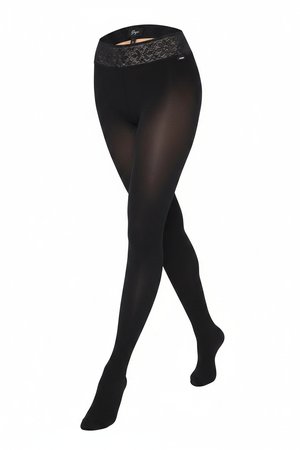 Opaque Black Tights with Decorative Lace Waistband