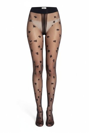 Black Sheer Tights with Abstract Brushstroke Pattern