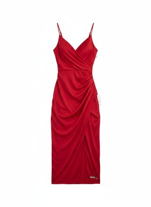 Elegant Red Midi Dress with High Slit