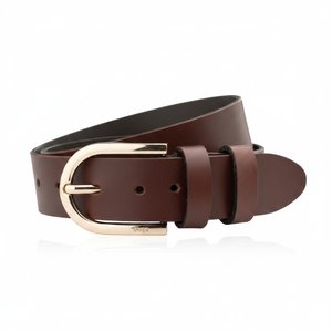 Classic Brown Leather Belt with Gold-Tone Buckle