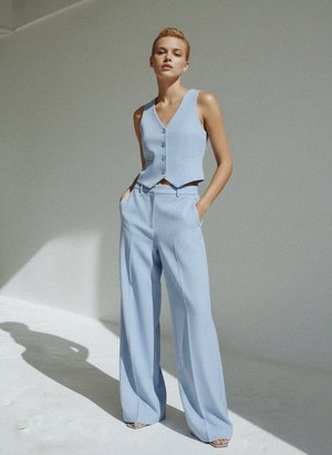 Sky Blue Vest & Wide-Leg Pants Matching Set