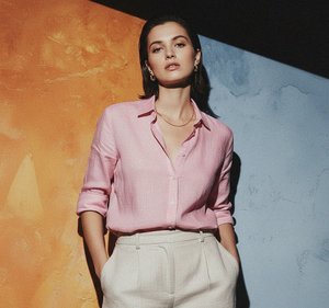Relaxed Pink Linen-Blend Button-Up Shirt