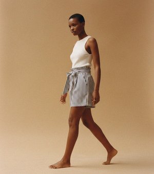 Striped Paperbag Tie-Waist Shorts
