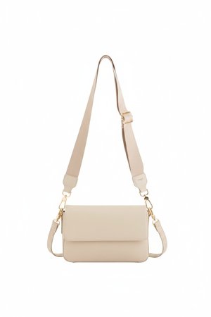 Chic Beige Crossbody Bag with Wide Adjustable Strap