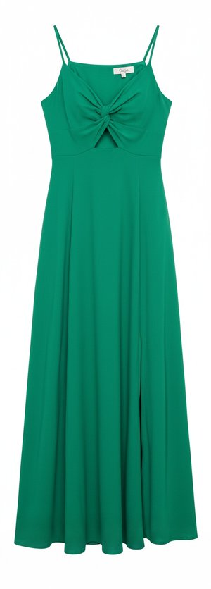 Elegant Green Midi Dress with Twist Front & Slit