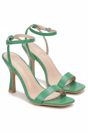 Emerald Green Square Toe Sandal Heels